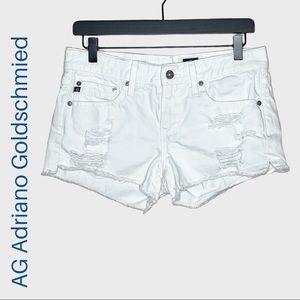 AG Adriano Goldschmied Bonnie white distressed cutoff jean shorts size 26